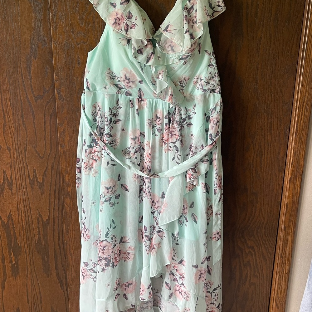 SHEIN Mint Floral High Low Dress